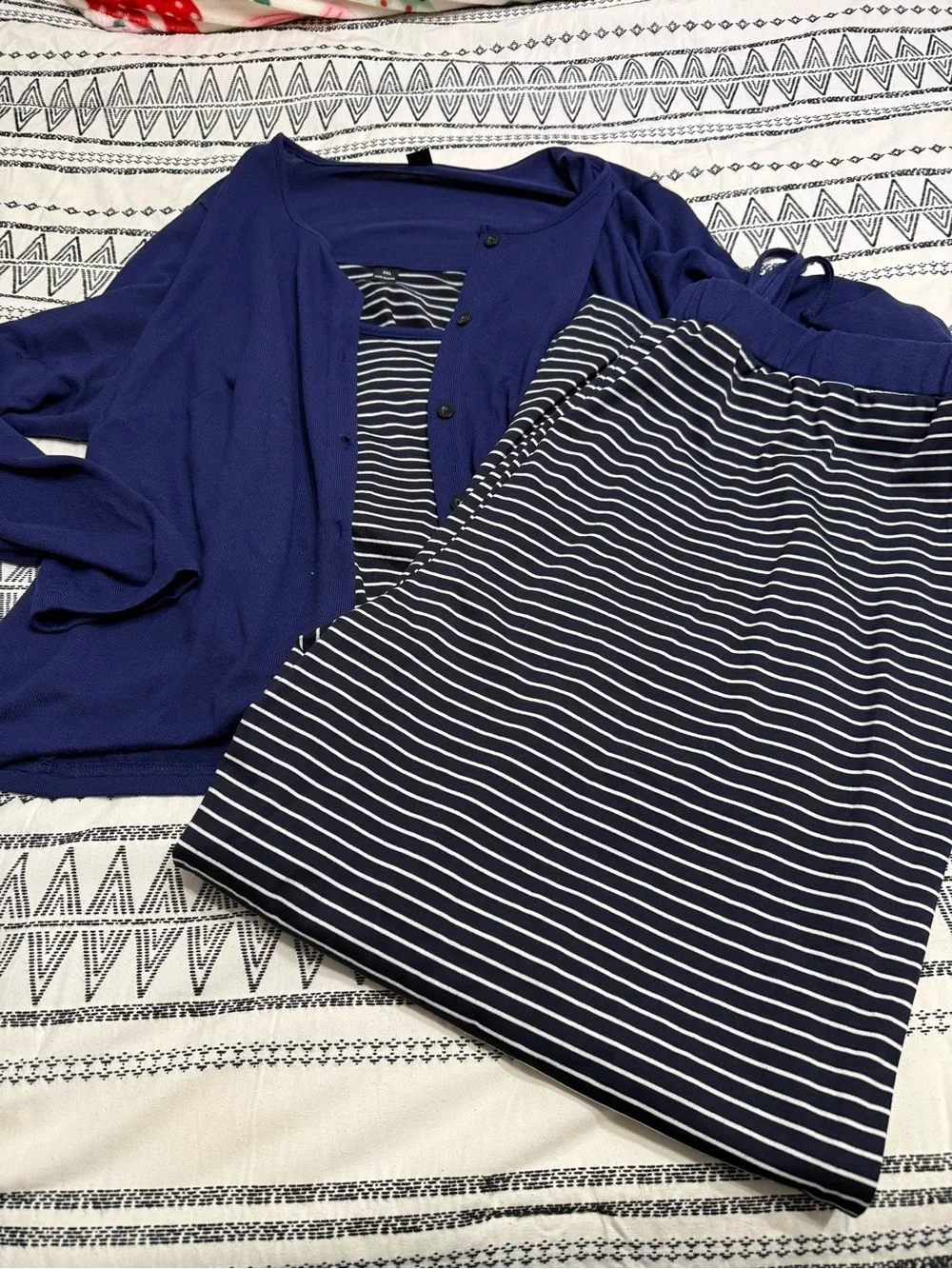 Navy Blue Cardigan, Tank, and Striped Pants Set - Picture 1 of 2